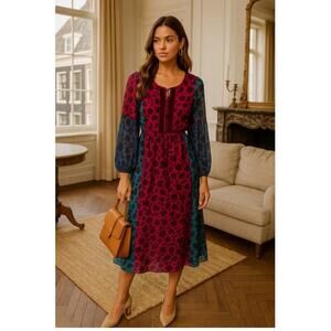 Matilda Jane Womens Long Sleeve Dress Size XS Sheer Burgundy Red Velvet Boho NEW